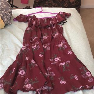 Red off shoulder floral dress